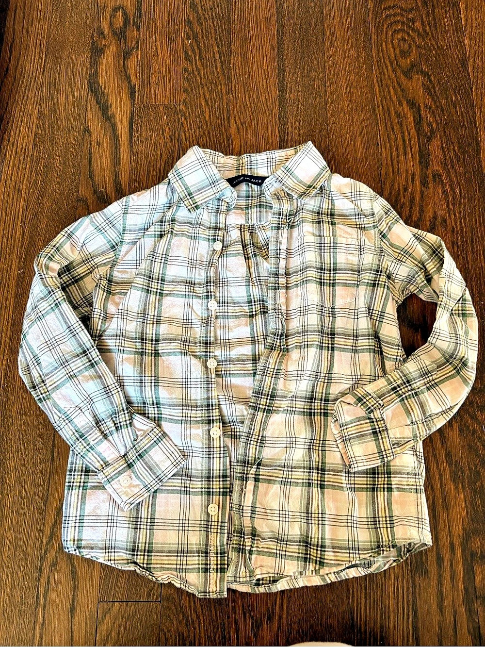 Janie and jack Plaid Button Down Green & White 5T